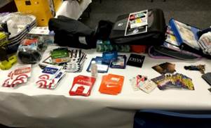 Table Displaying Stolen Merchandise and Gift Cards